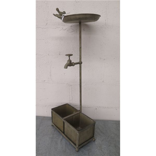 Decorative Bird Bath Display w/ 2 Birds, Spout & Double-Square Base 32" Tall