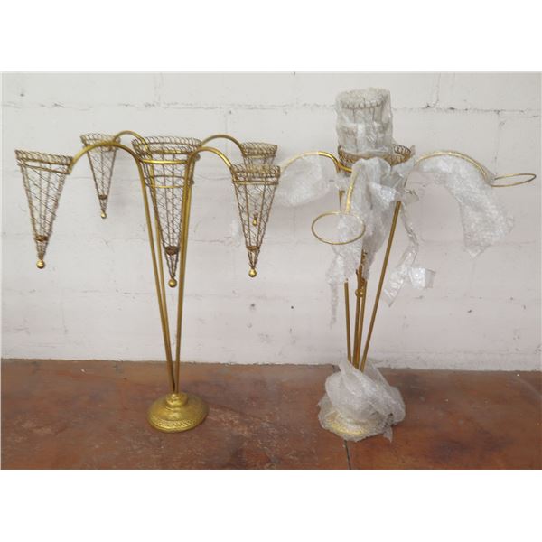 Qty 2 Metal 5-Cone Flower Display Stands 33" Tall