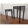 Image 2 : Qty 2 Black Wooden Side Tables w/ Mirrored Strips: Large 20"x12"x28", Small 14"x11"x22"H