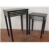Image 1 : Qty 2 Wooden Side Tables w/ Mirrored Accents (Larger One is 18"x12"x27"H)