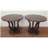 Image 1 : Pair of Wooden Round Side Tables 29"Dia x 25"H (surface shows wear, damage on one leg)