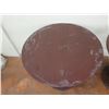 Image 2 : Pair of Wooden Round Side Tables 29"Dia x 25"H (surface shows wear, damage on one leg)
