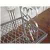 Image 15 : Qty 3 Side Tables: Black Wood 36"H, Narrow Metal, Woven Top & 3 Tier Shelf