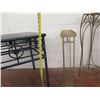 Image 16 : Qty 3 Side Tables: Black Wood 36"H, Narrow Metal, Woven Top & 3 Tier Shelf