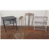 Image 1 : Qty 3 Side Tables: Black Wood 36"H, Narrow Metal, Woven Top & 3 Tier Shelf