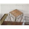 Image 9 : Qty 3 Side Tables: Black Wood 36"H, Narrow Metal, Woven Top & 3 Tier Shelf