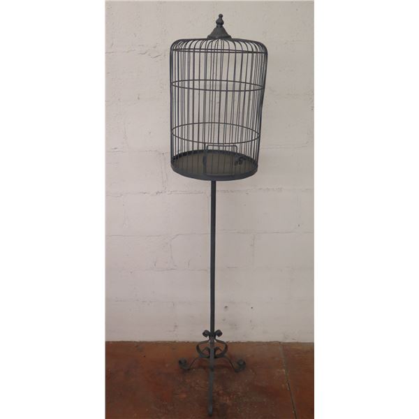 Tall Black Metal Bird Cage on Pole Tripod Base 63"H