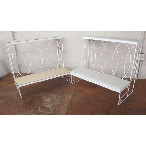 Qty 2 White Bench Style Metal 2-Tier Display Stand 32" x 20" x 32"H