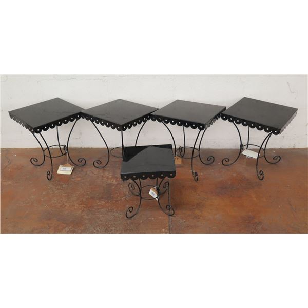 Qty 5 Scalloped Large Black Enamel Cake Stands KE8437L  12"D x 14"H & 9"D x 10"H