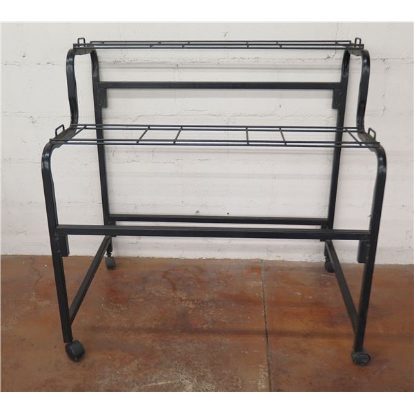 Black Metal 2-Tier Display Rack on Wheels 39"L x 40"H