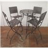 Image 1 : Round  Metal Bar-Height Bistro Table 25"D x 40"H & 4 Folding Chairs 16"x16"x45"H