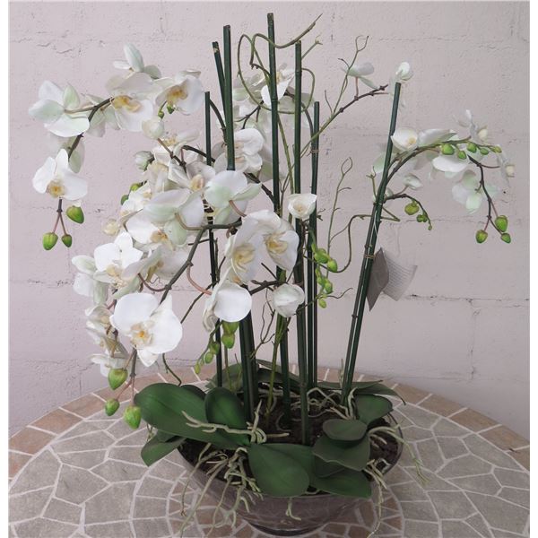 Winward Home Artificial White Orchid Fabric Plant in Bowl Base 31"H