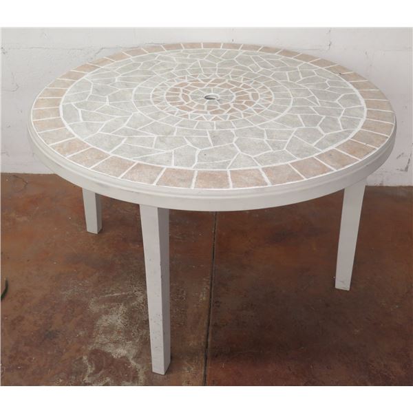 Round Mosaic Style Plastic Folding Table 46"D x 30"H (Legs Are Removable)