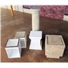 Image 1 : Qty 4 Square Blocks: 2 White w/ Tan, Cement & Floral Design & Pedestal Stand 42"H