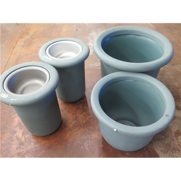 Qty 4 Round Blue Planter Pots (Reg $375 Sale $219 each) 21-29"D, 21-24"H