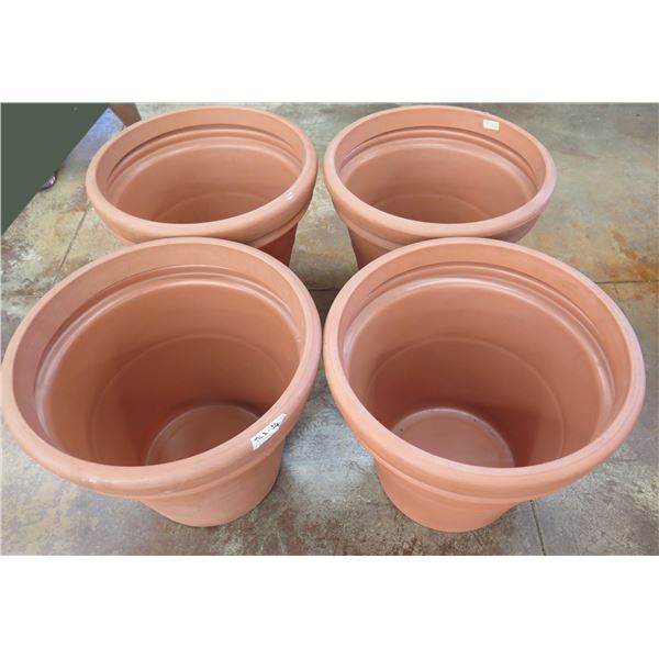 Qty 4 Terra Cotta Like Plastic Planters 25"Dia x 14"H