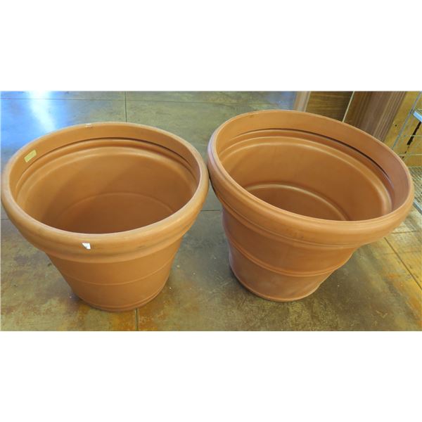 Qty 2 Terra Cotta-Look Plastic Planter Pots 30-33"D x 25-28"H