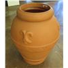 Image 1 : Round Terra Cotta-Style Plastic Vessel w/ Raised Design & Tray Base 21"Dia x 27" Tall