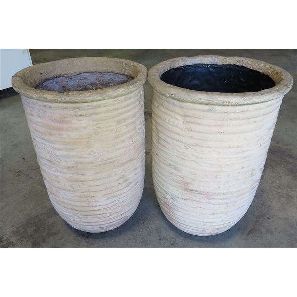 Qty 2 Decorative Ribbed Planter Pots 12"Dia x 30" Tall