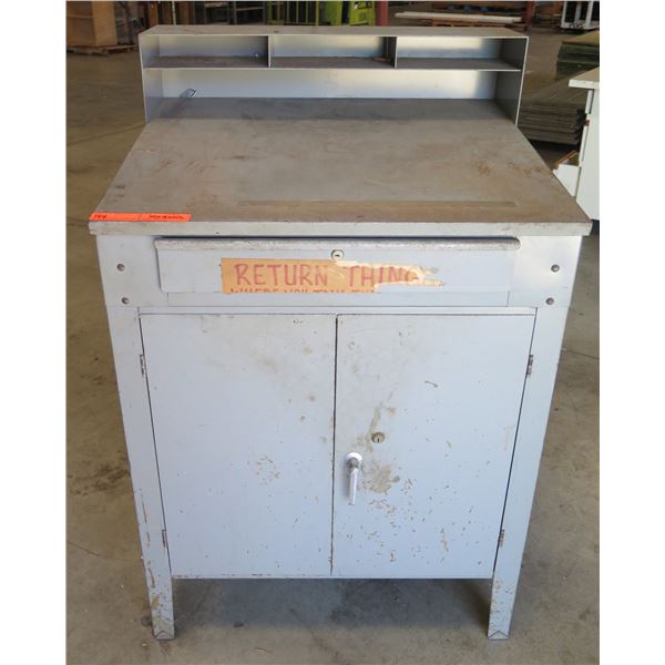 Metal Shop Table w/ Top Shelf, Locking 2 Door Cabinet & Drawer 35"x30"x53"