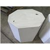 Image 3 : Qty 2 Hexagon White Stands & Wood-Framed Slanted Display Board