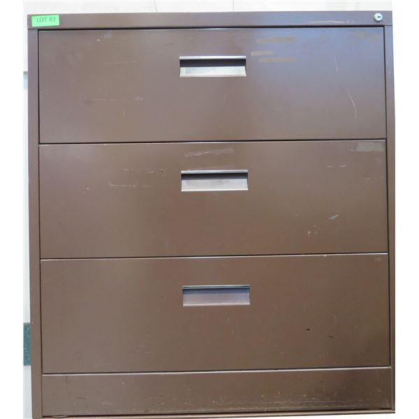 Brown Metal 3-Drawer Lateral Legal File Cabinet 36"x19"x39"