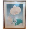 Image 1 : Floral Art Print Signed by Artist Bushnell (?) Matted & Wood-Framed 30"x25"