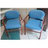 Image 1 : Qty 2 Modern Mode Stacking Wooden Upholstered Arm Chairs 22"x22"x32"