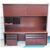 Image 1 : Wooden Multi-Section Desk w/ Hutch, 2 Top Cabinets & 3 File Cabinets 79"x22"x75"