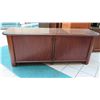 Image 1 : Kibaek Mobelfabrik Wooden Side Cabinet w/ Sliding Doors & Glass Top 77"x22"x30"