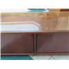 Image 3 : Kibaek Mobelfabrik Wooden Side Cabinet w/ Sliding Doors & Glass Top 77"x22"x30"