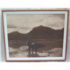 Image 1 : Black & White Water Buffalo Print Matted in Wooden Frame 31"x26"