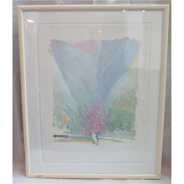 Abstract Floral Art Work Signed by Artist '85 Framed & Matted 31"x38"