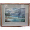 Image 1 : Beach Art Work Signed by Artist Joan Boone Matted in Wooden Frame 32"x27"