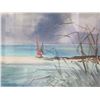 Image 2 : Beach Art Work Signed by Artist Joan Boone Matted in Wooden Frame 32"x27"