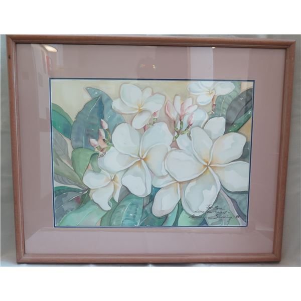 Floral Art Work Signed by Artist Snelling '93 Matted in Wooden Frame 41"x35"