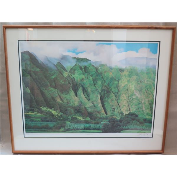 Kaneohe Cliffs Art Signed by Artist Gary Reed 148/500 in Wooden Frame 39"x32"