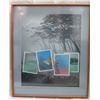 Image 1 : Print w/ Postcards Signed by Artist Thetapha (?) Matted in Wooden Frame 30"x36"