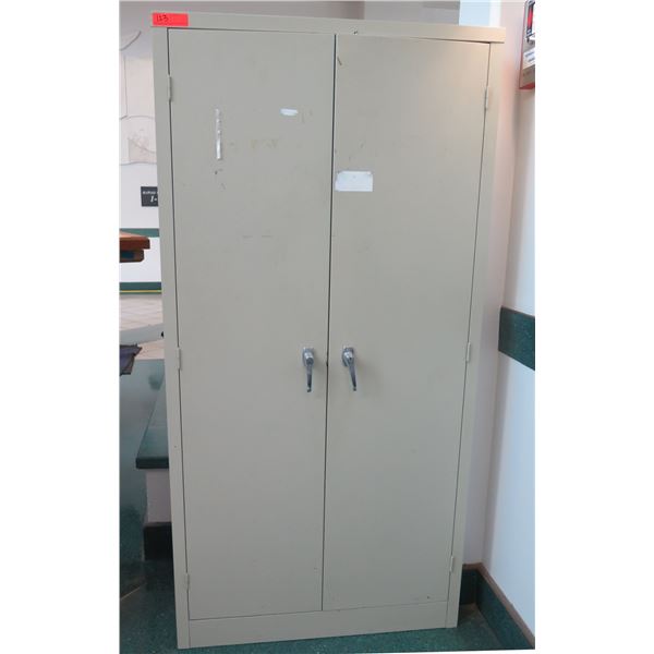 Beige Metal 2 Door Locking Cabinet w/ 5 Shelves Inside 35"x18"x72"H