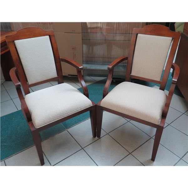 Qty 2 Hickory Furniture Wooden Upholstered Arm Chairs