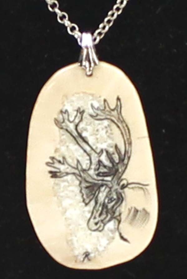 Vintage Scrimshaw Caribou Pendant Necklace