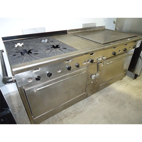 USED Quest 6' Range with 36" Grill, 4 Burners, 12" Hot Plate with 2 Ovens