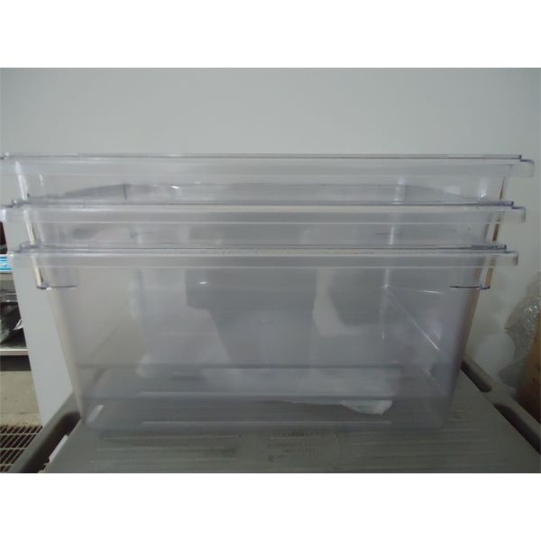 Lot of 3 - NEW Poly Carb 83.3L Clear Food Storage Boxes 26" x 18" x 15"