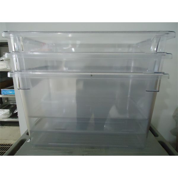 Lot of 3 - NEW PolyCarb 49.2L Clear Food Storage Boxes 26" x 18" x 12"