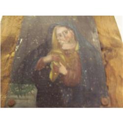 Early Religious Russian Icon Tin On Wood
