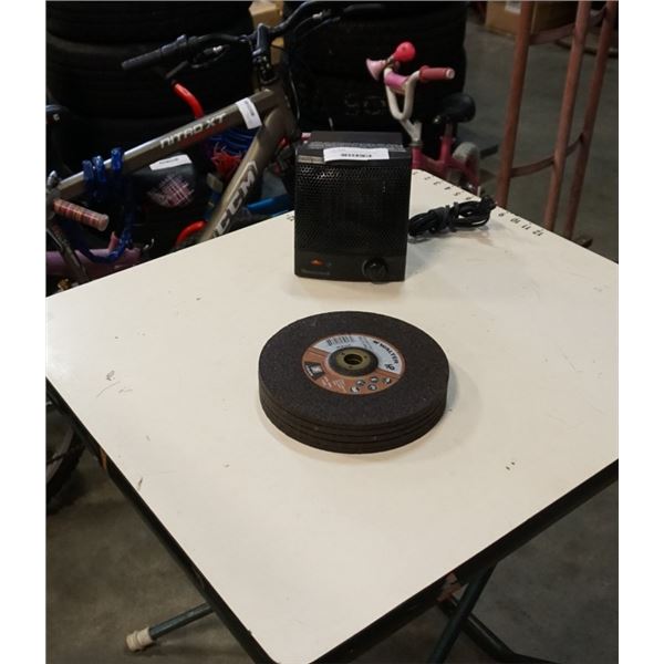 4 WALTER 9 INCH ABRASIVE DISCS AND HONEYWELL HEATER