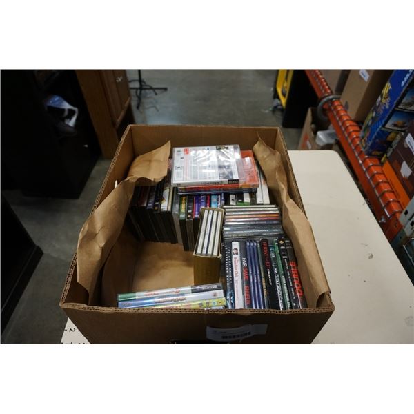 BOX OF VIDEOGAMES, DVDS, CDS