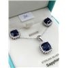 Image 2 : STERLING SILVER SAPPHIRE EARRINGS AND PENDANT SET W/ 16 INCH CHAIN ACCENTED W/ CZ W/ APPRAISAL $1195
