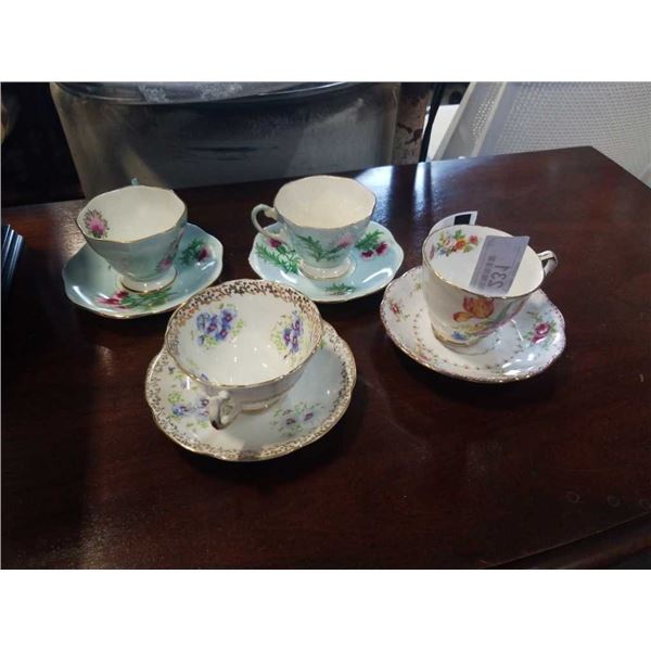 4 TEACUPS AND SAUCERS, FOLEY, ROYAL STAFFORD AND OTHER