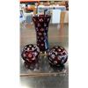 Image 2 : Bohemian Crystal vase with two smaller companion pieces, Victorian glass tray, gold rimmed glass con